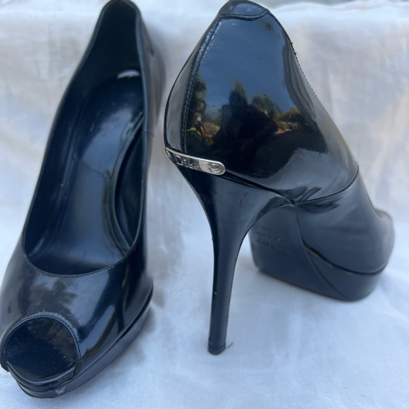 Dior Black Patent Leather Peep Toe Platform Stiletto Pumps Size 38 - Picture 2 of 8